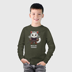 Лонгслив хлопковый детский Котьмак никак не научитесь, цвет: меланж-хаки — фото 2