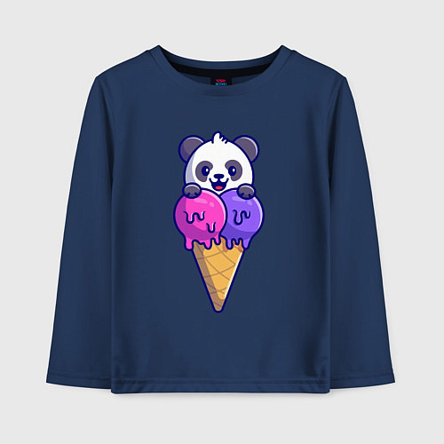 Детский лонгслив Panda ice cream / Тёмно-синий – фото 1