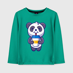 Лонгслив хлопковый детский Панда наслаждается напитком, цвет: зеленый