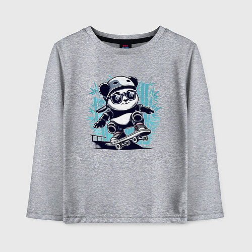 Детский лонгслив Панда - крутой скейтбордист / Меланж – фото 1