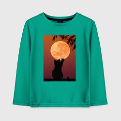 Лонгслив хлопковый детский Кот трогает луну, цвет: зеленый