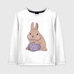 Лонгслив хлопковый детский Пасхальный кролик с яйцом, цвет: белый