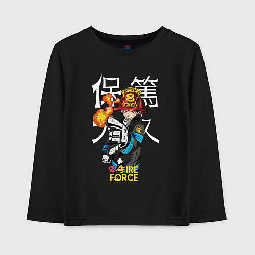 Детский лонгслив Пламенная бригада пожарных Синра Кусакабэ гг / Черный – фото 1