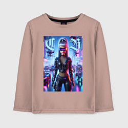 Лонгслив хлопковый детский Cyber girl Barbie - neon glow, цвет: пыльно-розовый