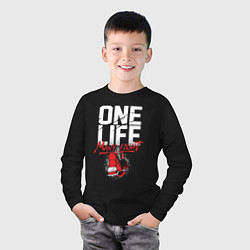 Лонгслив хлопковый детский One life many fight, цвет: черный — фото 2