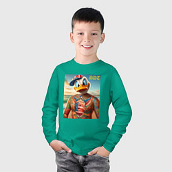 Лонгслив хлопковый детский Donald Duck Trump - meme, цвет: зеленый — фото 2