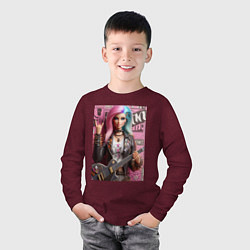 Лонгслив хлопковый детский Barbie - punk guitarist ai art, цвет: меланж-бордовый — фото 2