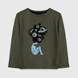 Лонгслив хлопковый детский Космическая девушка, цвет: меланж-хаки