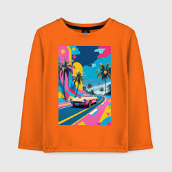 Лонгслив хлопковый детский Кабриолет едет по тропическому острову в стиле Куб, цвет: оранжевый
