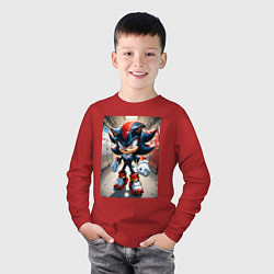 Лонгслив хлопковый детский Ежик Шедоу стоит в коридоре, цвет: красный — фото 2