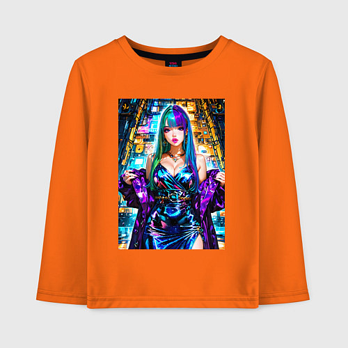 Детский лонгслив Девушка поп идол / Оранжевый – фото 1