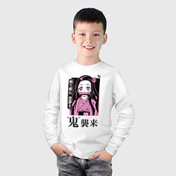 Лонгслив хлопковый детский Клинок рассекающий демонов - Незуко, цвет: белый — фото 2