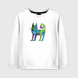Лонгслив хлопковый детский Декоративный кот в узорах, цвет: белый