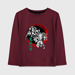 Лонгслив хлопковый детский Клинок рассекающий демонов Незуко и Тандзиро круг, цвет: меланж-бордовый