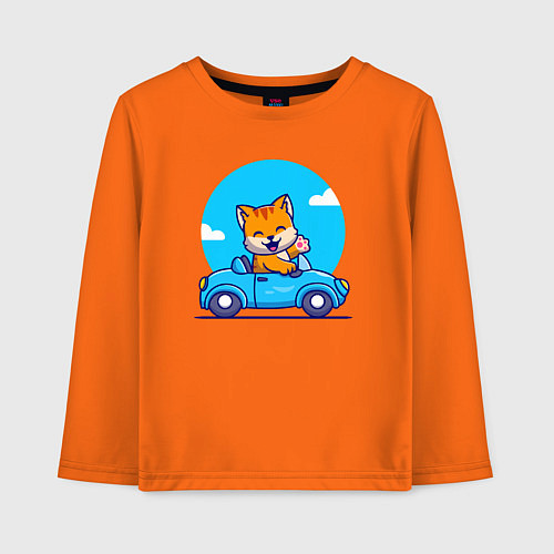 Детский лонгслив Котик водитель / Оранжевый – фото 1