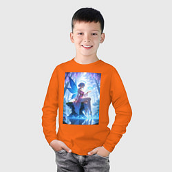 Лонгслив хлопковый детский Прекрасная фея посреди лесного пруда, цвет: оранжевый — фото 2