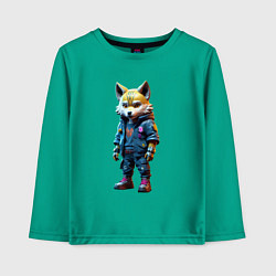 Лонгслив хлопковый детский Уличный лисёнок - нейроарт, цвет: зеленый