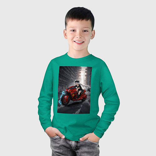 Детский лонгслив Shiroko лиса на футуристичном мотоцикле / Зеленый – фото 3