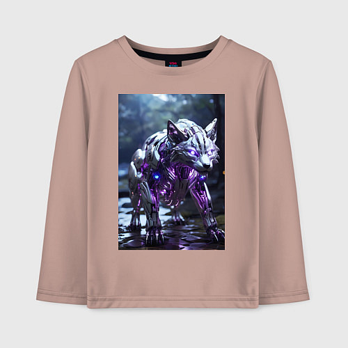 Детский лонгслив Киборг лиса с неоновой подсветкой / Пыльно-розовый – фото 1