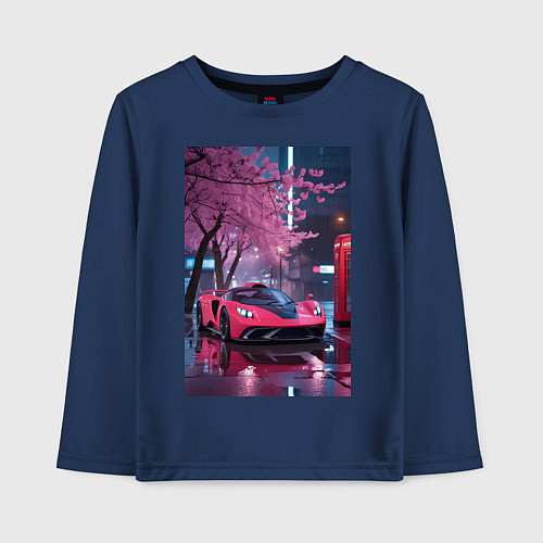 Детский лонгслив Суперкар и сакура / Тёмно-синий – фото 1