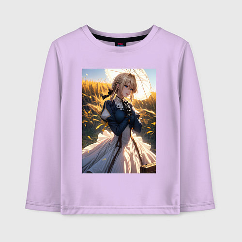 Детский лонгслив Вайолет Эвергарден на поле пшеницы / Лаванда – фото 1