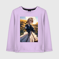 Лонгслив хлопковый детский Вайолет Эвергарден на поле пшеницы, цвет: лаванда