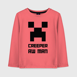 Лонгслив хлопковый детский Creeper Aw Man, Майнкрафт мем, цвет: коралловый