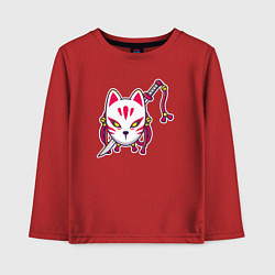Лонгслив хлопковый детский Кошка самурай, цвет: красный