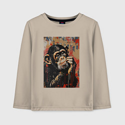 Лонгслив хлопковый детский Задумчивая обезьянка, цвет: миндальный