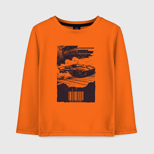 Детский лонгслив Ретро постер с спорткаром / Оранжевый – фото 1