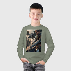 Лонгслив хлопковый детский Рыцарь летит на драконе, цвет: авокадо — фото 2