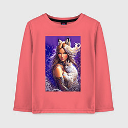 Лонгслив хлопковый детский Девушка-лиса с лисёнком нейроарт, цвет: коралловый