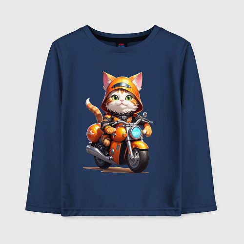 Детский лонгслив Мотокотик / Тёмно-синий – фото 1