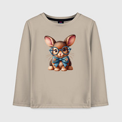 Лонгслив хлопковый детский Кролик мальчик в очках, цвет: миндальный
