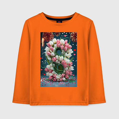 Детский лонгслив Тюльпаны к празднику 8 марта / Оранжевый – фото 1