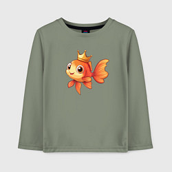 Лонгслив хлопковый детский Мультяшная золотая рыбка в короне, цвет: авокадо