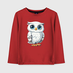Лонгслив хлопковый детский Белая сова с голубыми глазами, цвет: красный