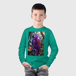 Лонгслив хлопковый детский Попугай из драгоценных камней, цвет: зеленый — фото 2