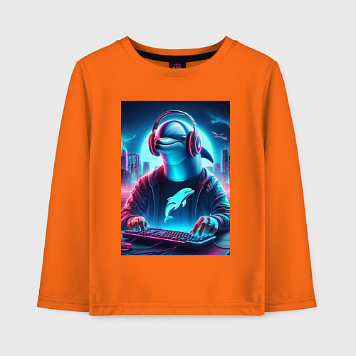 Детский лонгслив Dolphin is esports player - ai art fantasy / Оранжевый – фото 1