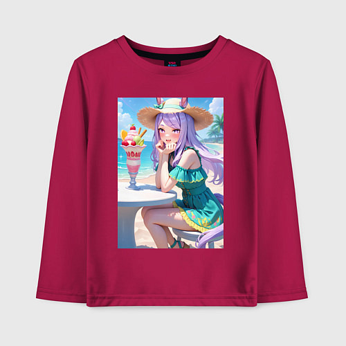 Детский лонгслив Девушка-пони кушает мороженое / Маджента – фото 1