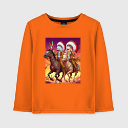 Лонгслив хлопковый детский Индейцы Рик и Морти скачут на лошадях, цвет: оранжевый