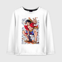 Лонгслив хлопковый детский One piece Луффи, цвет: белый