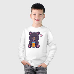 Лонгслив хлопковый детский Мишка с напитком, цвет: белый — фото 2