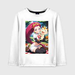 Лонгслив хлопковый детский Джесси и Мяут на пикнике, цвет: белый