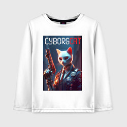 Лонгслив хлопковый детский Cyborg white cat - ai art fantasy, цвет: белый