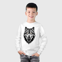 Лонгслив хлопковый детский Волк с желтыми глазами, цвет: белый — фото 2