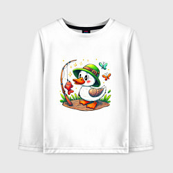 Лонгслив хлопковый детский Утка рыбак, цвет: белый