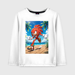 Лонгслив хлопковый детский Ехидна Наклз бежит по пляжу с пальмами, цвет: белый