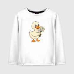 Детский лонгслив Милая уточка с букетом ромашек