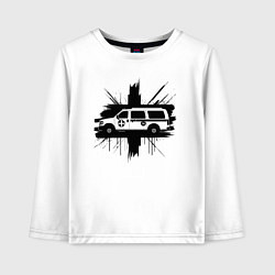 Детский лонгслив Скорая помощь черный силуэт на фоне всплеска